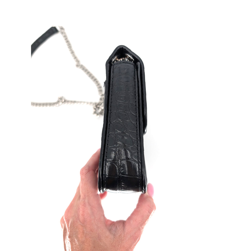 Michael Kors Sloan Editor Black Leather Crocodile Embossed Chain Strap Handbag - Picture 8 of 14